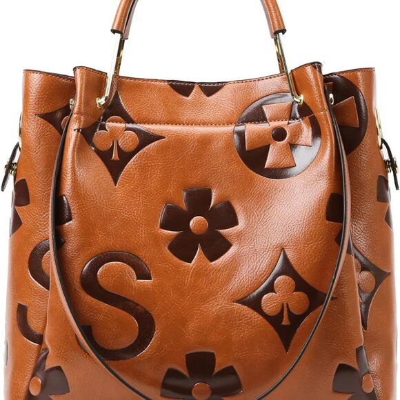 Floral Handbags Purses Women - Embossed Leather Top Handle Handbag Set Large Sho - Picture 1 of 9